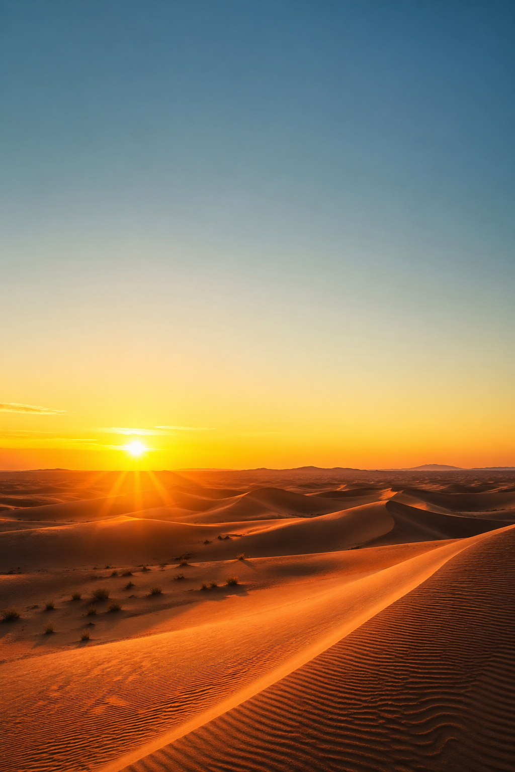 Golden dawn over desert landscape with sand dunes, designed as background for Quran verse overlay